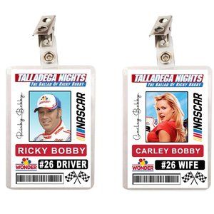 Talladega Nights Ricky Bobby & Carley Bobby Race Car Driver ID Badge Set of 2